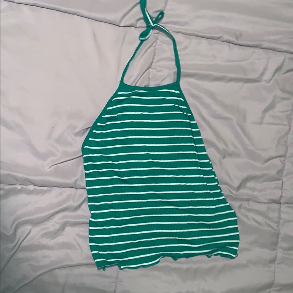 Green Striped Halter Top